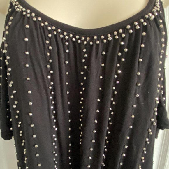 Black Cold Shoulder Silver Embellished Shirt - Picture 3 of 5